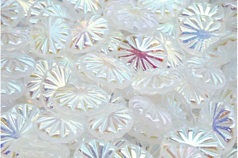 Ribbed Oval 14x12 mm, Crystal AB Full, 6 ks