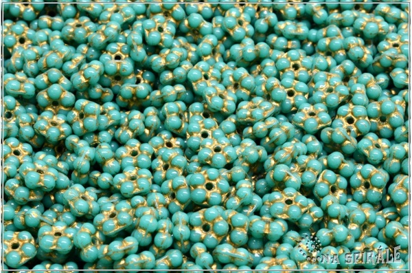 Kytiky - pomnnky 5 mm, Opaque Green Turquoise Gold Wash, 50 ks