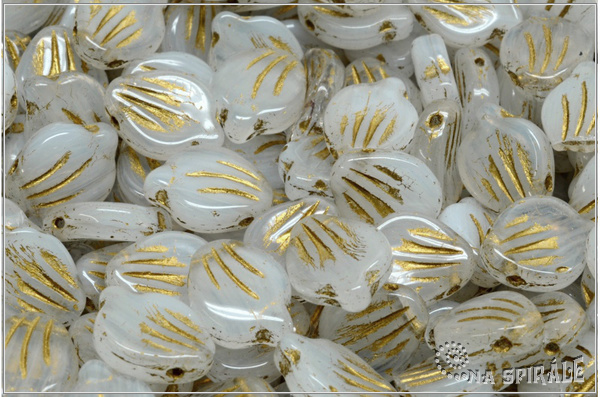 Peony Petal 9x12 mm - Alabaster-Crystal Bicolor, Gold Wash, 10 ks