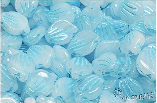 Peony Petal 9x12 mm - Alabaster-Crystal Bicolor, Light Blue Wash, 10 ks
