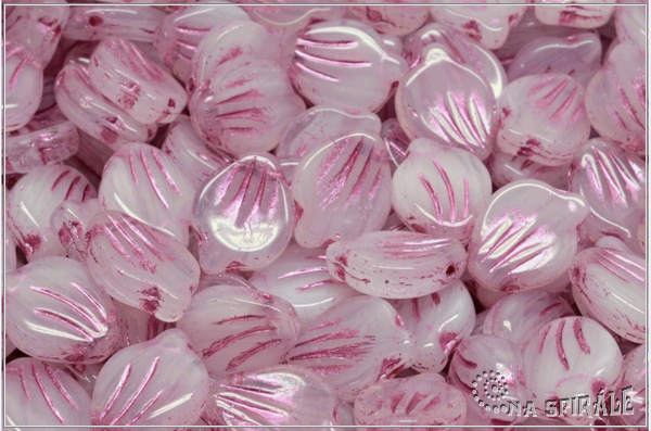 Peony Petal 9x12 mm - Alabaster-Crystal Bicolor, Pink Wash, 10 ks