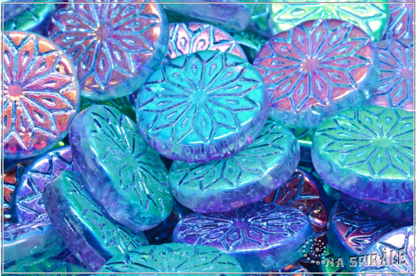 Origami Flower, 18x18 mm, Crystal AB Green/Purple, 1 ks