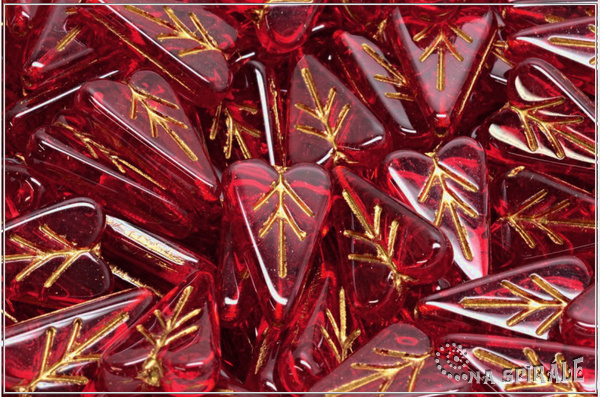 List srdcov� 16x11 mm - Transparent Red Gold Wash, 6 ks