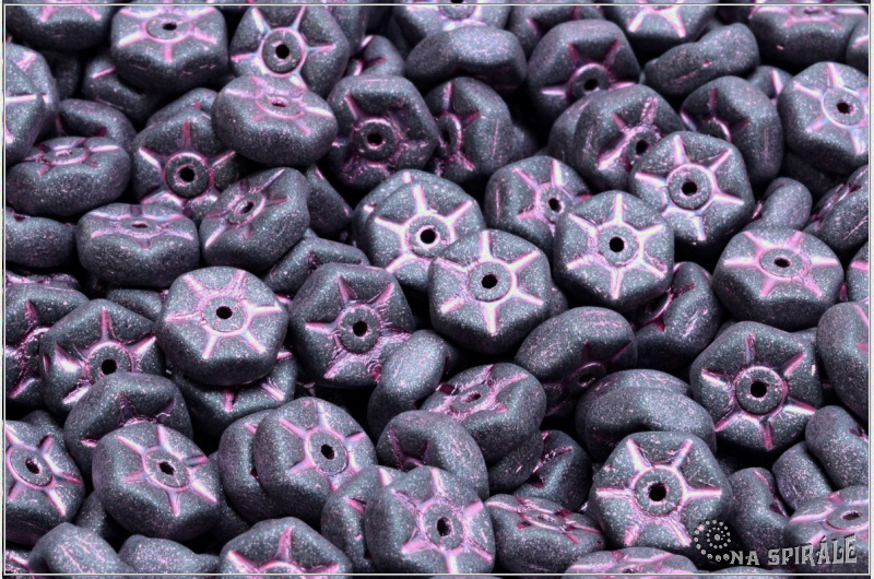 Vintage Rondelle 3x8 mm - Jet Matted Pink Wash, 12 ks