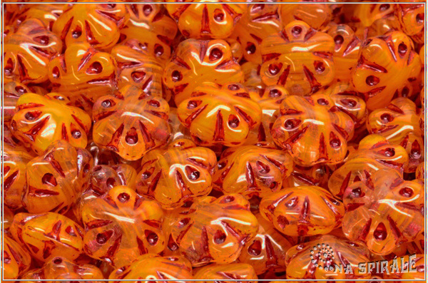Folklore Flower 11 mm, Crystal-Orange Bicolor Red Wash, 6 ks