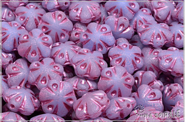 Folklore Flower 11 mm, Crystal-Blue Bicolor Mat Pink Wash, 6 ks