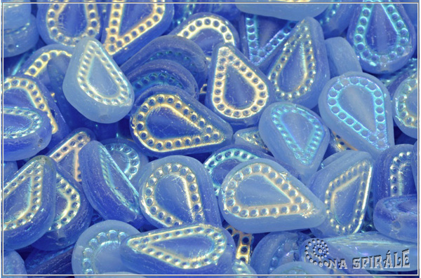 Filigree Tear Drop, 14x10 mm, Blue Bicolor AB Full Matted, 6 ks
