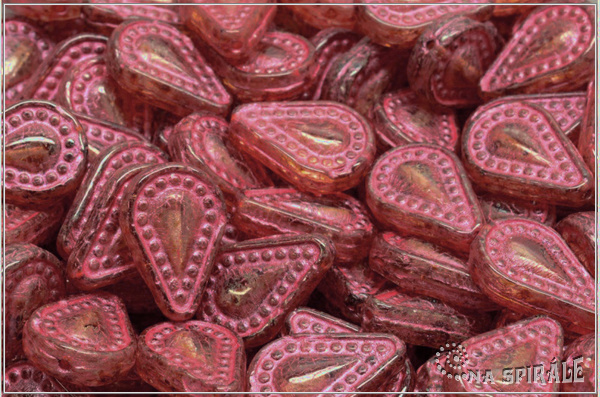 Filigree Tear Drop, 14x10 mm, Crystal Travertine Red Wash, 6 ks