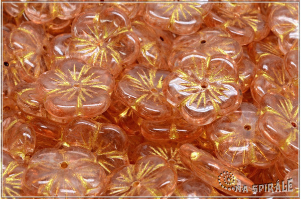 Apple Flower, 14 mm, Crystal Ethereal Salmon Gold Wash, 4 ks