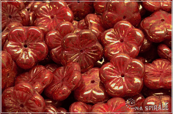 Apple Flower, 14 mm, Opaque Red Red Teracota, 4 ks