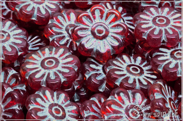 Kopretina - Daisy Flower, 18 mm, Transparent Red Silver Wash, 1 ks