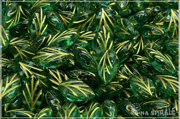List bukov 7x11 mm - Emerald Gold Wash, 20 ks