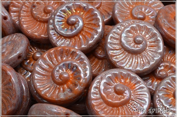 Spirla - Fossil Shell, 18x18 mm, Opaque Orange Nebula, 1 ks