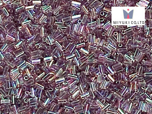 MIYUKI Bugle 3 mm, Transparent Smoky Amethyst AB, BGL1-0256, 10 g