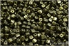 Cube beads - kostiky 4 mm, Jet Stained Metallic Olive, 50 ks
