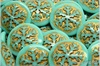 Kaboon vloka 21 mm - Opaque Green Turquoise Gold Wash, 1 ks