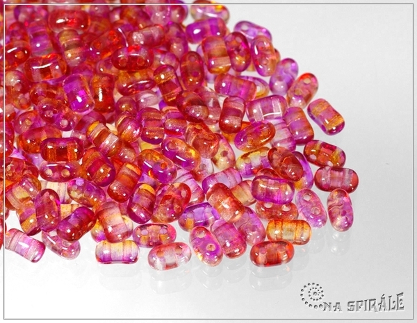 Bi-Beads dvoubarevn rovoerveno-oranov prhledn, 3x5,5 mm, 10 g