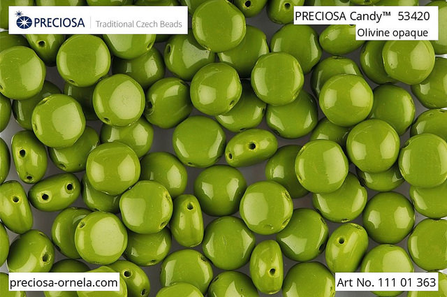 Preciosa Candy 8 mm, Opaque Olive, 10 ks