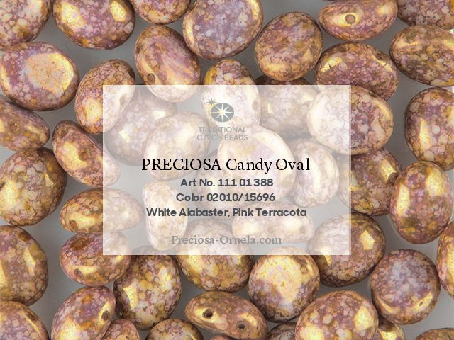 Preciosa Candy Oval 6x8 mm, Chalk Senegal Brown Purple, 10 ks