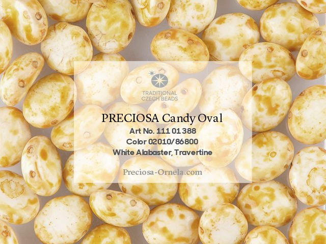 Preciosa Candy Oval 6x8 mm, Chalk Travertine, 10 ks