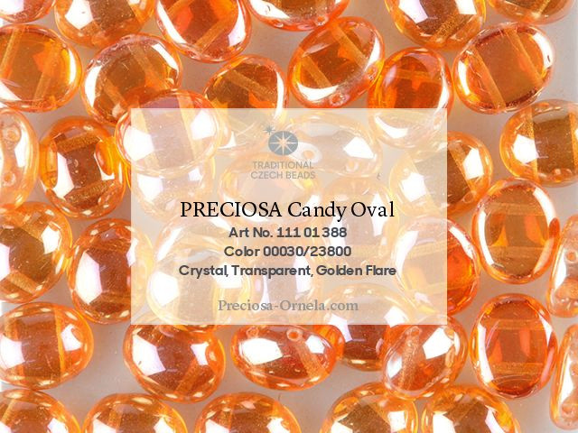 Preciosa Candy Oval 6x8 mm, Crystal Golden Flare, 10 ks