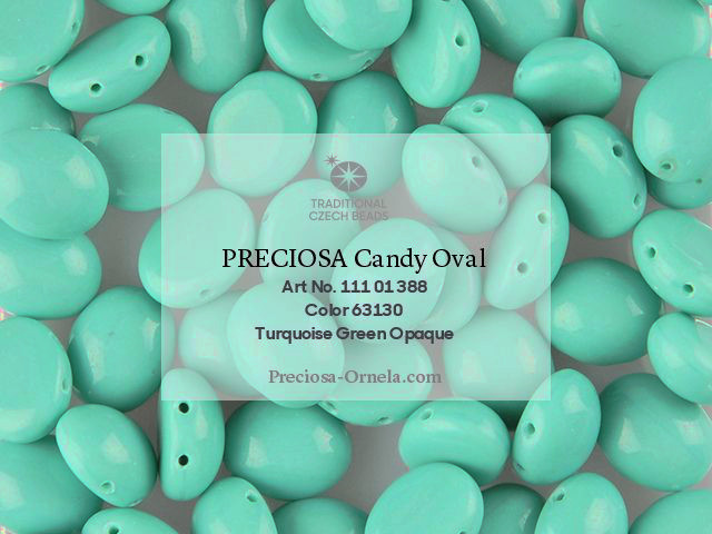 Preciosa Candy Oval 6x8 mm, Opaque Green Turquoise, 10 ks