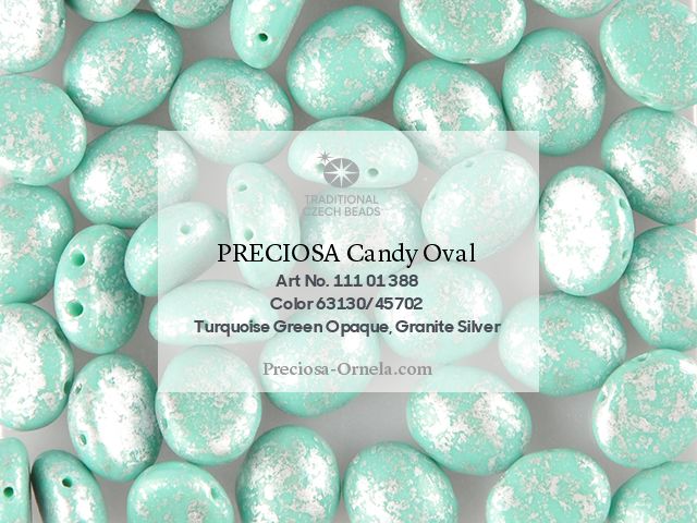 Preciosa Candy Oval 4x6 mm, Opaque Green Turquoise Silver Splash, 20 ks