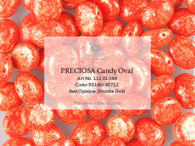 Preciosa Candy Oval 4x6 mm, Opaque Red Gold Splash, 20 ks