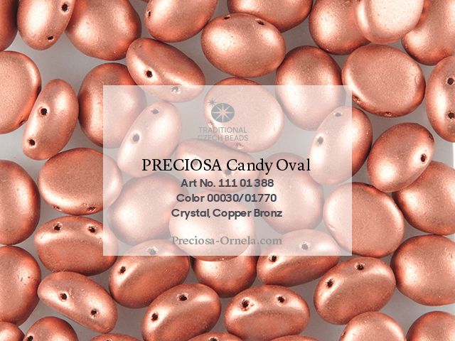 Preciosa Candy Oval 6x8 mm, Silky Metallic Copper, 10 ks