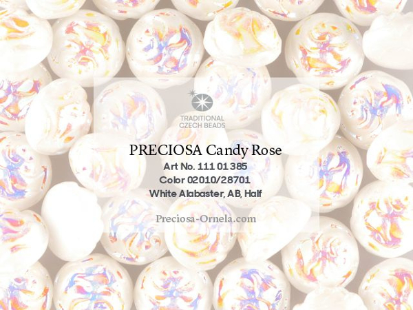 Preciosa Candy Rose 12 mm, White Alabaster AB, 1 ks