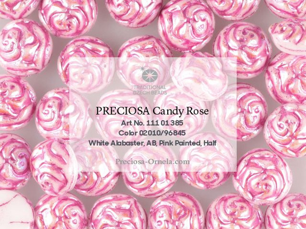 Preciosa Candy Rose 12 mm, Alabaster AB Pink Painted, 1 ks