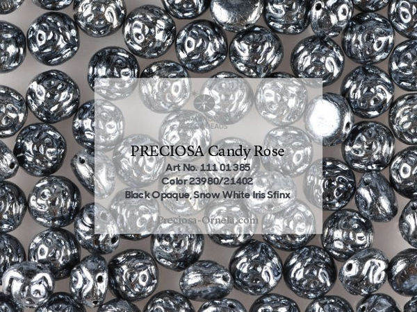 Preciosa Candy Rose 8 mm, Jet Hematite, 10 ks