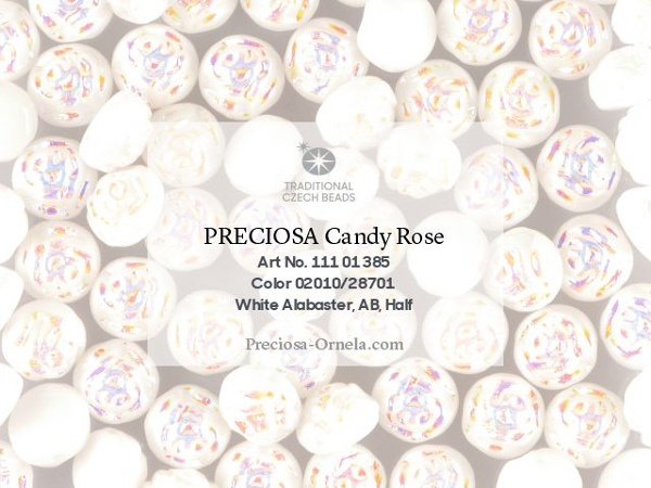 Preciosa Candy Rose 8 mm, White Alabaster AB, 10 ks