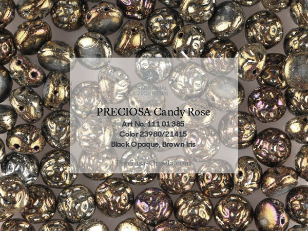Preciosa Candy Rose 8 mm, Jet Metallic Iris Brown, 10 ks