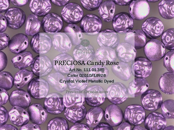 Preciosa Candy Rose 12 mm, Crystal Violet Metallic Dyed, 1 ks