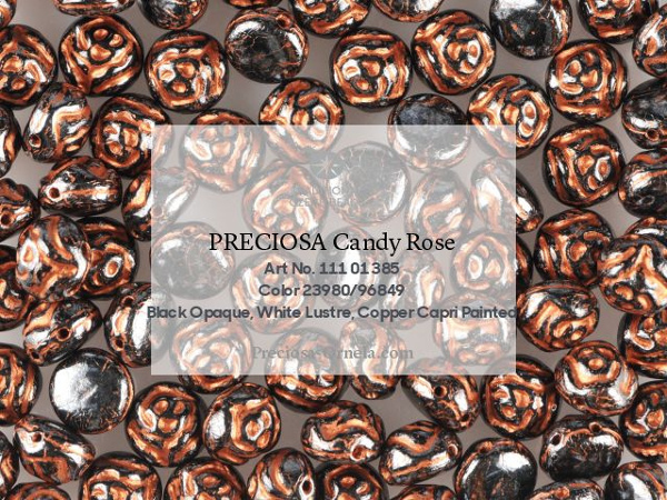 Preciosa Candy Rose 8 mm, Jet Copper Capri Painted, 10 ks