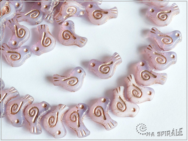 Pt��ek holubice - Dove Bird 10x16 mm, Pink Alabaster Taupe Wash, 2 ks