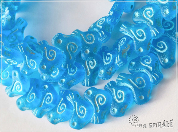 Pt��ek holubice - Dove Bird 10x16 mm, Transparent Aqua Matted Lt Blue Wash, 2 ks