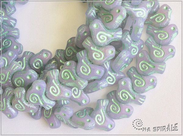 Pt��ek holubice - Dove Bird 10x16 mm, Violet Alabaster Mint Wash, 2 ks