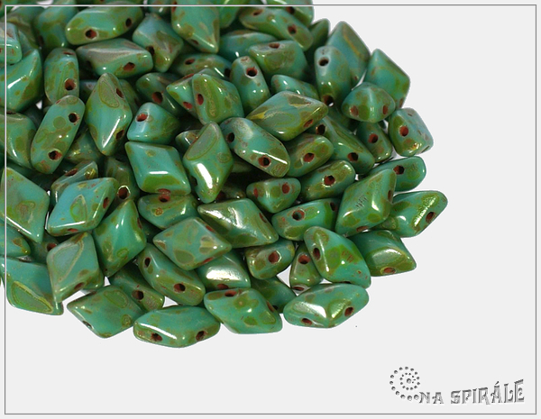 GemDuo, Opaque Green Turquoise Travertine, 30 ks