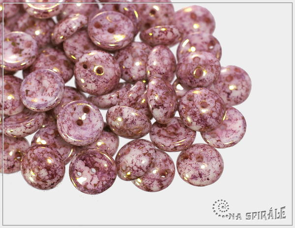 Piggy beads, white violet terracotta, 8x4 mm, 30 ks