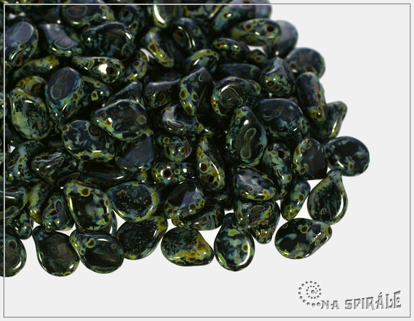 Preciosa Pip 5x7 mm, jet travertine, 30 ks