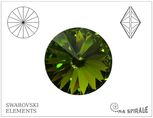 Swarovski 1122 rivoli 12 mm, Olivine, 1 ks