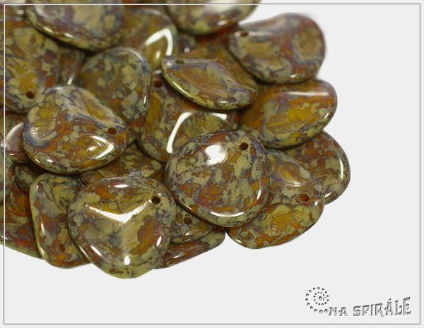 Rose petal 14x13 mm, Opaque Orange Travertine, 10 ks