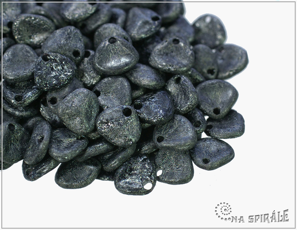 Rose petal 7x8 mm, Etched Jet Hematite, 50 ks