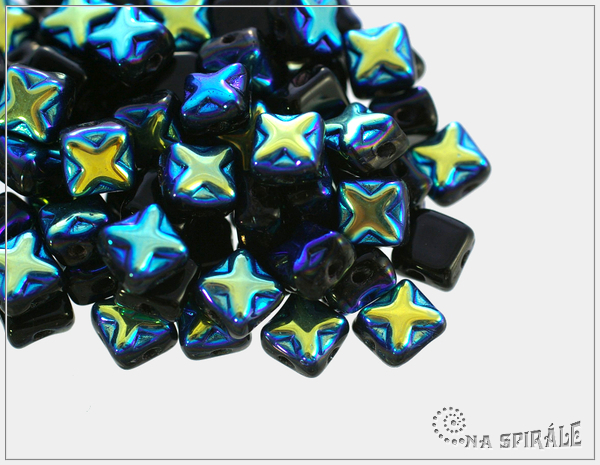 Silky Star Beads Jet AB EXTRA, 6x6 mm, 30 ks