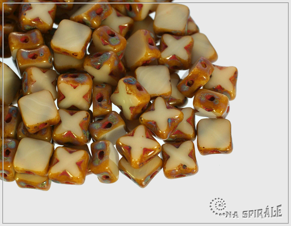 Silky Star Beads Opaque Beige Travertin - plokovan, 6x6 mm, 1 ks