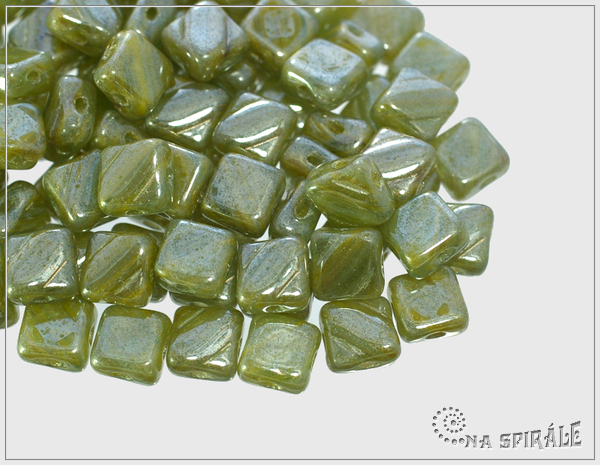 Silky Beads Vintage Olive White Luster, 6x6 mm, 30 ks