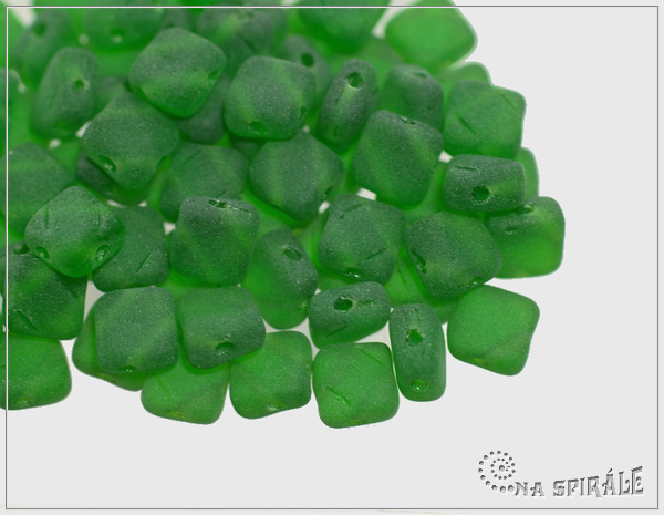 Silky Beads 6x6 mm, Transparent Green Matted, 30 ks