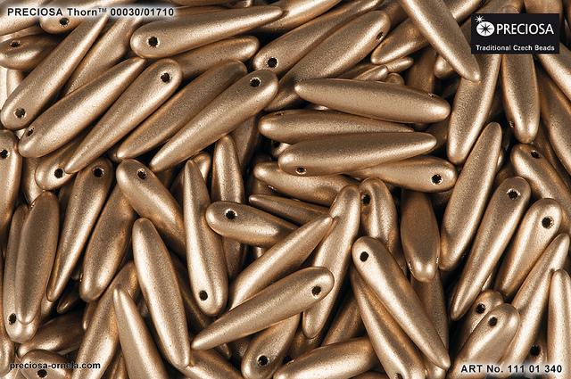 Preciosa THORN, Silky Metallic Sand, 16x5 mm, 12 ks